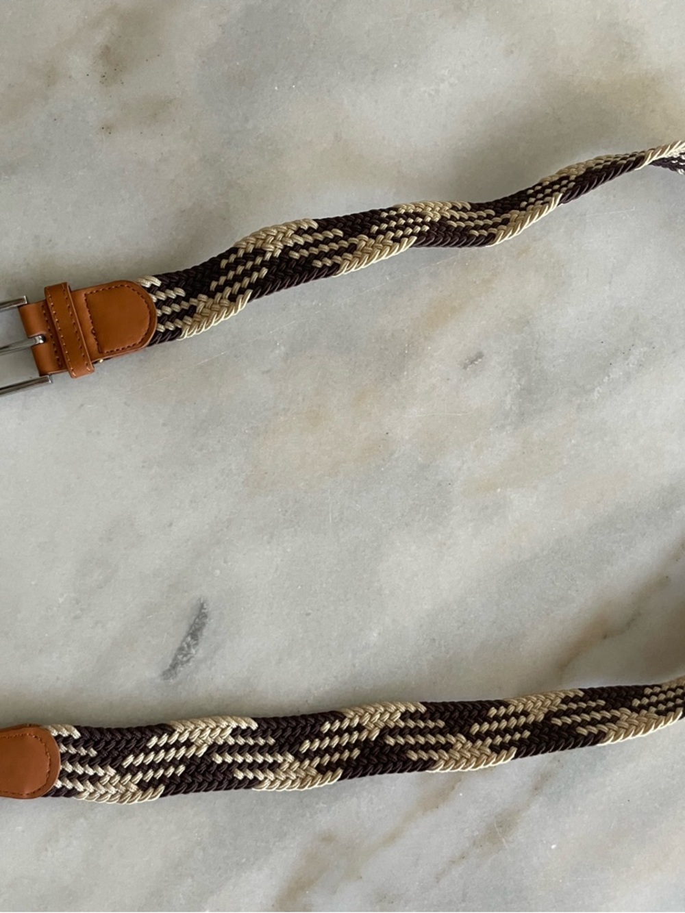 Woven Elastic Braided Belt in Brown & Cream